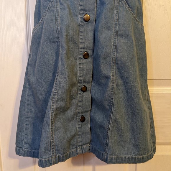 Free People Sami Medium Wash Denim Button-Front Halter Mini Dress - size XS - Picture 6 of 11